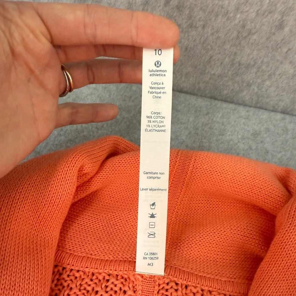 Lululemon Womens Orange Post Practice Cardigan Sweater Knit Pockets Size 10 NWT